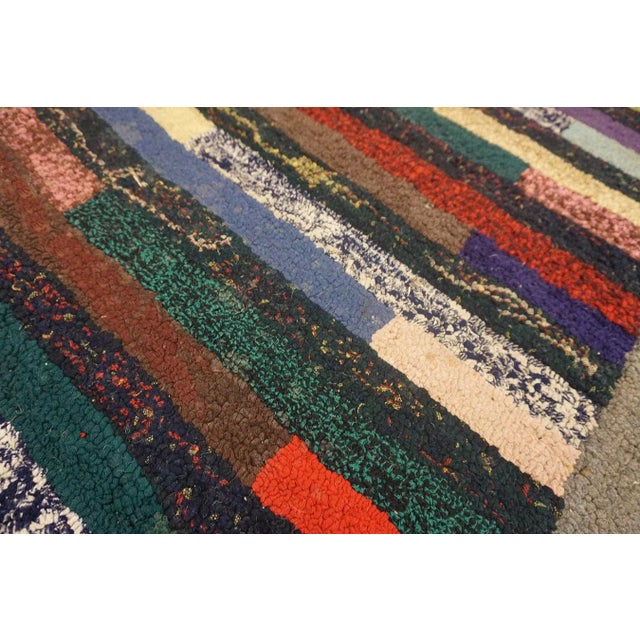 1950s Vintage American Hooked Multicolor Stripe Folk Art Small Wool Rug For Sale - Image 13 of 14