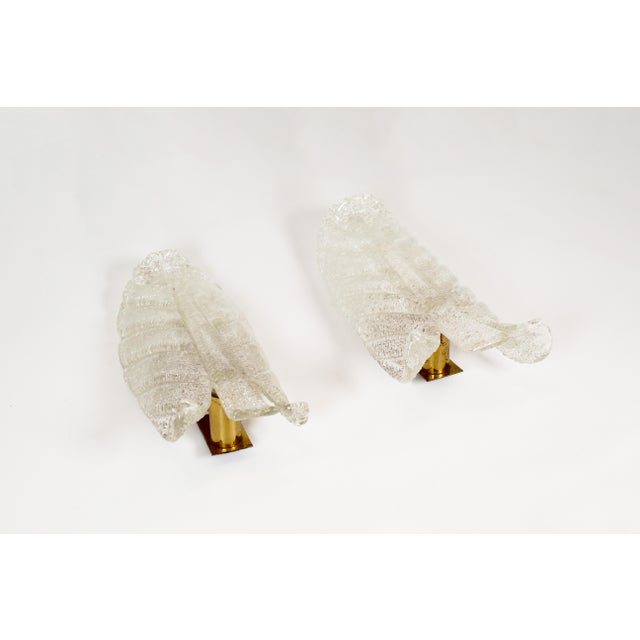 Large Leaf-Shaped Wall Lamps in Murano Glass from Barovier & Toso, 1960s, Set of 2 For Sale - Image 3 of 8