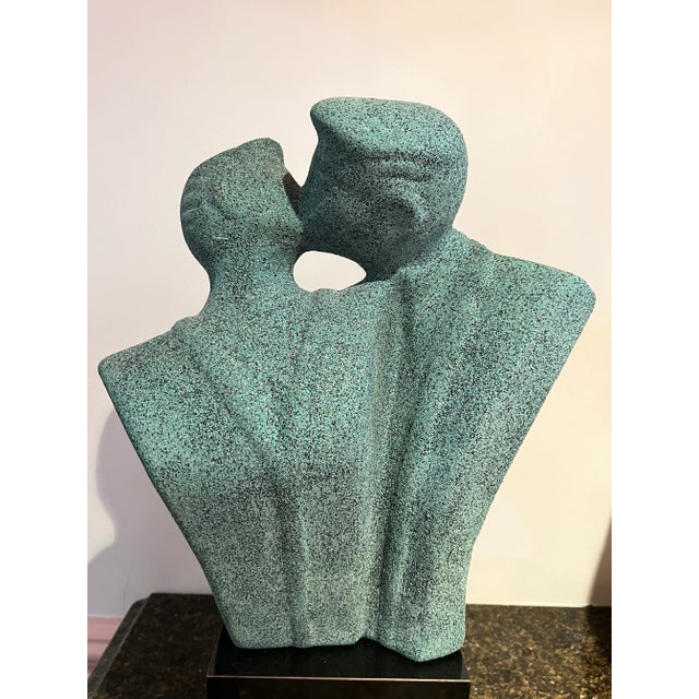 1980s Postmodern Memphis Figurative Teal Couple Sculpture For Sale - Image 12 of 12