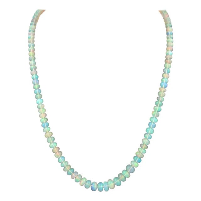 Natural 114 Ct Ethiopian Opal Bead Single Strand Necklace 14 Karat Yellow Gold For Sale