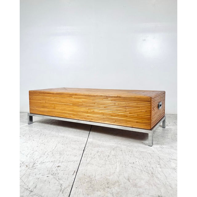 Vintage Milo Baughman Style Split Reed Rattan Bamboo Chrome Coffee Table For Sale - Image 12 of 12