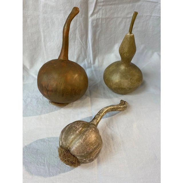 Metal Vintage 1980s Wooden Vegetables Painted Gold - Set of 3 For Sale - Image 7 of 7