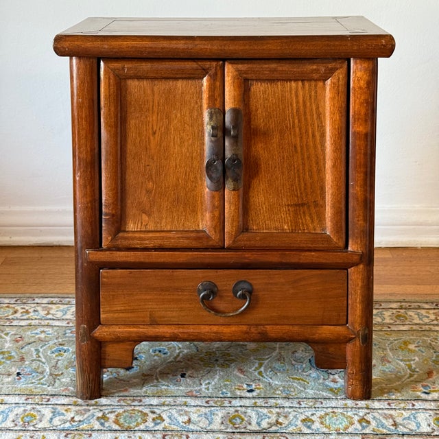 Mid 20th Century Antique Asian Oriental Chinese Wood Cabinet With Brads Handles and a Drawer For Sale - Image 5 of 9