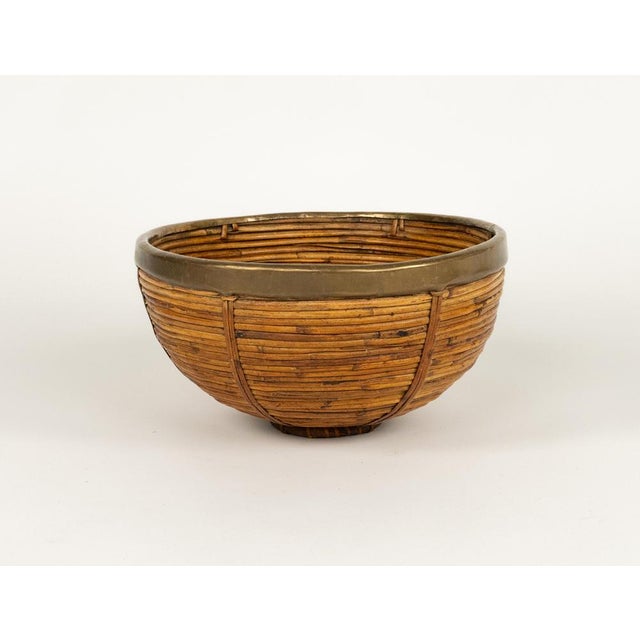 Midcentury Modern Bowl in Rattan with Wicker and Brass, 1970s For Sale - Image 6 of 12