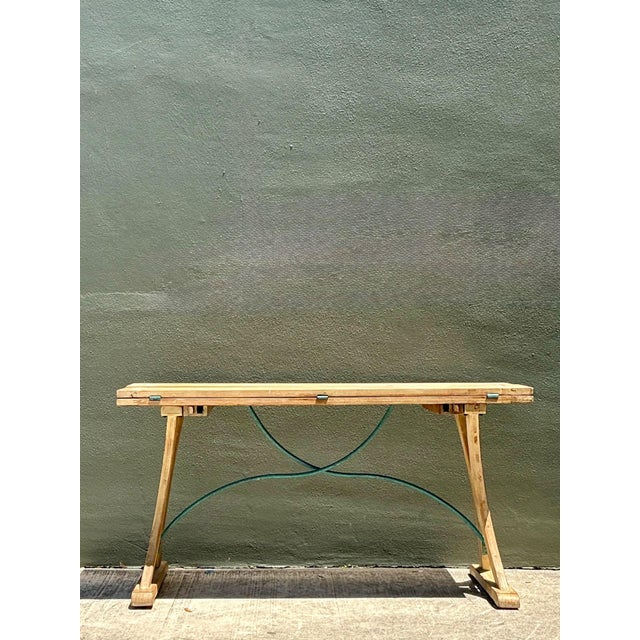 Ecru Vintage Wood and Metal Extendable Console Table For Sale - Image 8 of 18