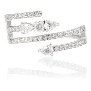 Modernist 14k White Gold Bypass Wrap Ring With 0.62ct Diamond Size 9 For Sale