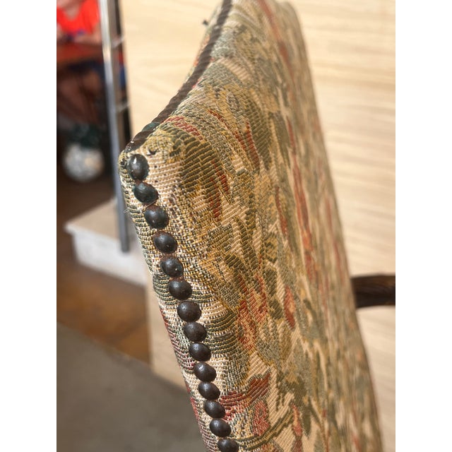 Brown Louis XVI Style Spanish Pair of Carved Walnut Armchairs, 1900s For Sale - Image 8 of 10