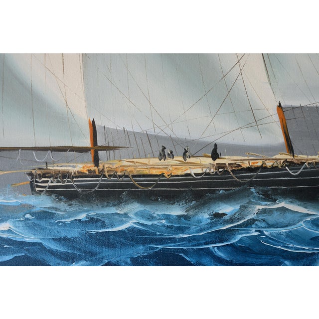 Vintage T. Peter Nautical Schooner Sailing Vessel Oil on Canvas Painting For Sale - Image 4 of 12