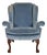 Kindel Furniture Chippendale Carved Mahogany Blue Velvet Upholstered Wingback Lounge Chair For Sale
