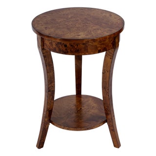 Holdin 18 in. W Round Wood Side Table with Lower Open Shelf, Traditional Burl For Sale
