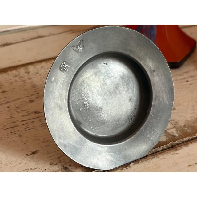 1800s Set of 4 g.k. Pweter Saucers/Plates With Stamped Eagle Crest, 4.5” For Sale - Image 4 of 6