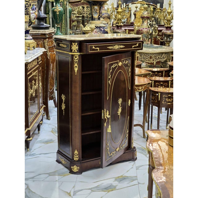 French Louis XV Style Commode Marble Topped Brown Finish For Sale - Image 9 of 9