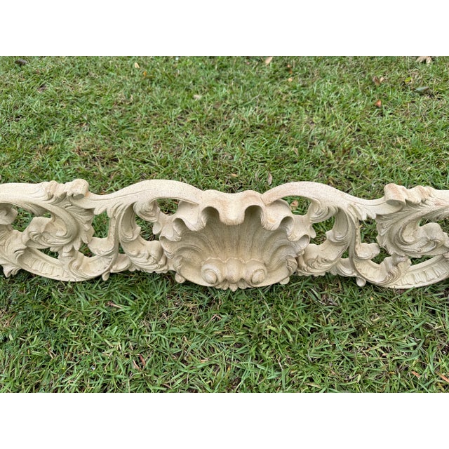 1970s Vintage 64 Inch Baroque Overdoor Wall Pediment Large Shell Scroll Frieze Header For Sale - Image 10 of 17