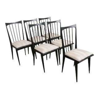 French Mid-Century Ebonized Dining Chairs - Set of 6 For Sale