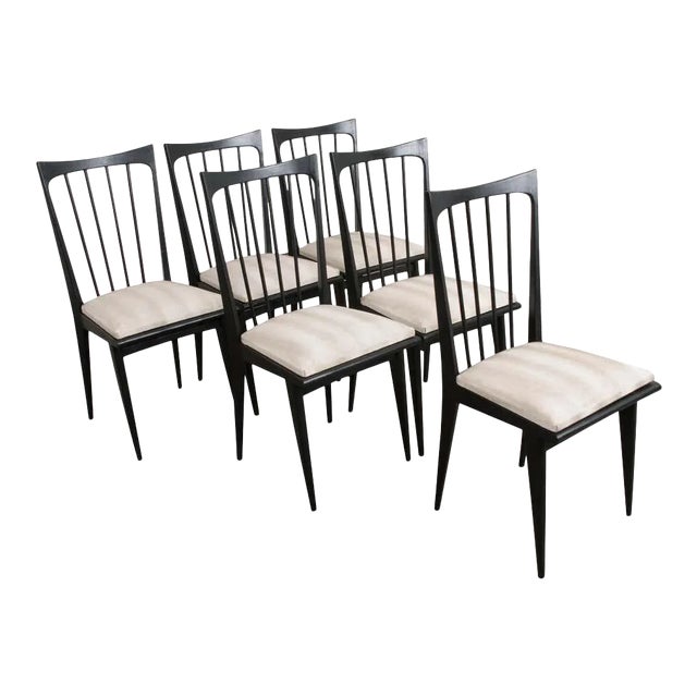 French Mid-Century Ebonized Dining Chairs - Set of 6 For Sale