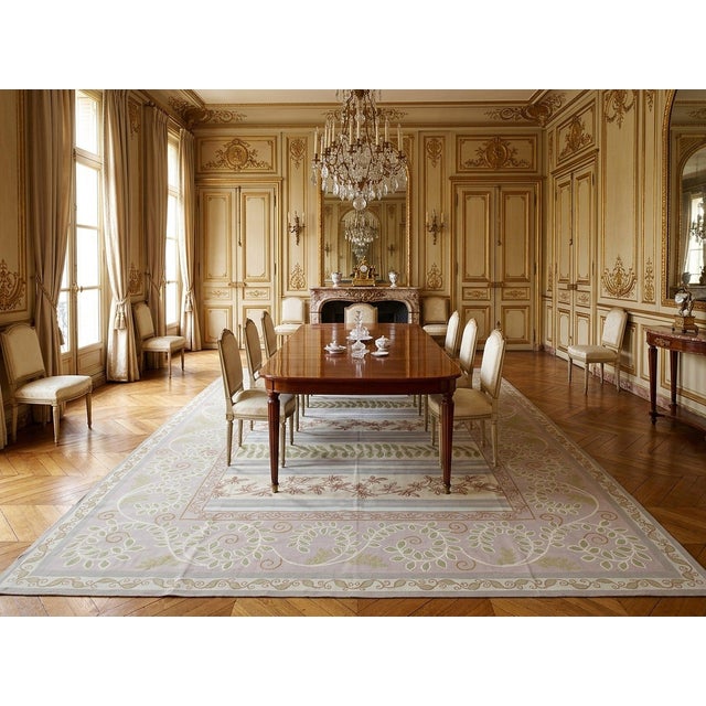 9x12 Vintage Aubusson Flat Weave Wool Rug, Lilac Grey Fern Stripe For Sale - Image 9 of 10