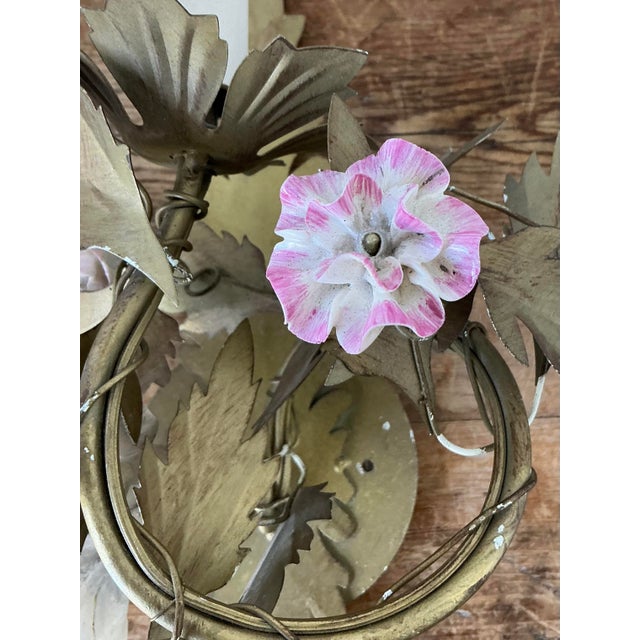 Late 20th Century Vintage Regency Ceramic Flower Light Sconce - A Pair For Sale - Image 5 of 9