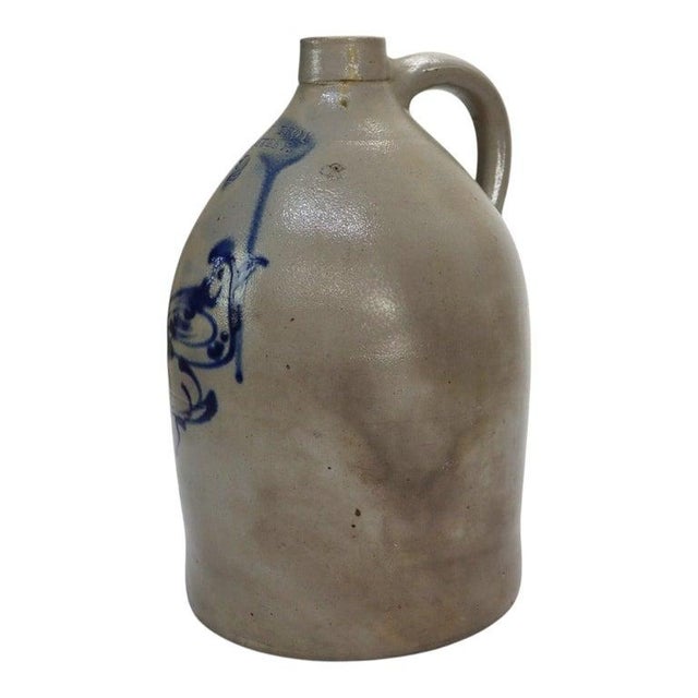 West Troy Pottery Salt Glazed Stoneware Jug With Bird Signed C1870 For Sale - Image 4 of 12