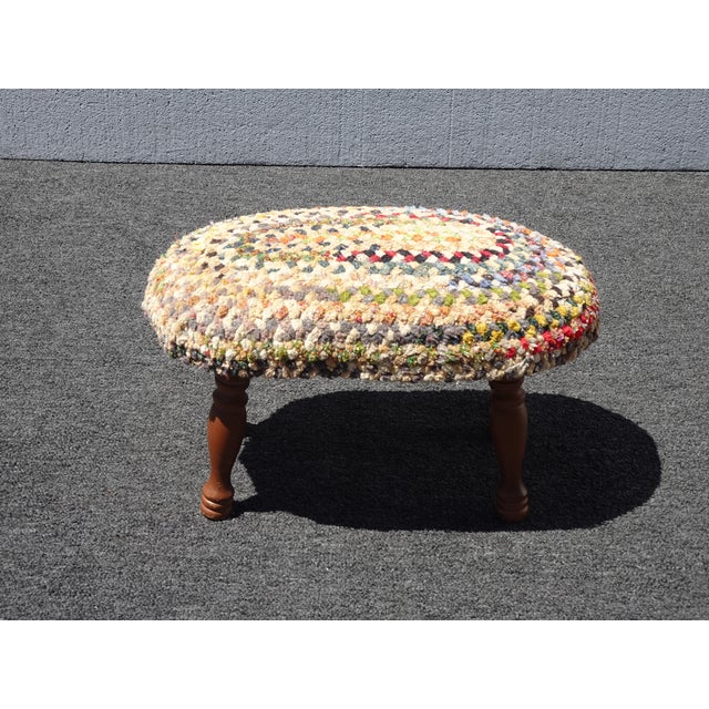Gold Vintage French Country Gold Multi-Colored Braided Footstool For Sale - Image 8 of 12