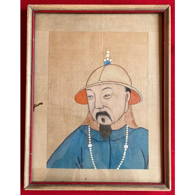 Textile Antique 19th Century Chinese Painting on Silk Portrait of a Gentleman For Sale - Image 7 of 7