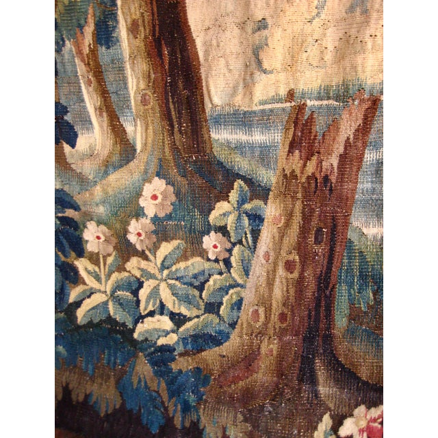 Mid 18th Century French Aubusson Verdure Tapestry Red Bird in a Forest, Circa 1750 For Sale - Image 5 of 11