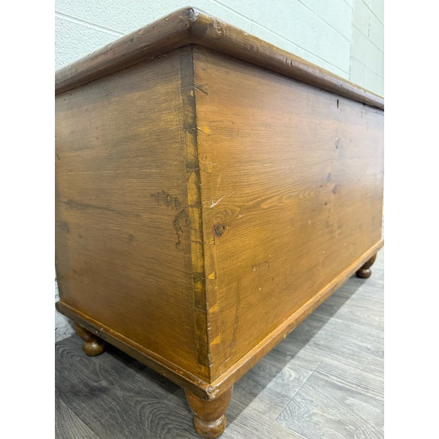 Brown Antique American Primitive Solid Pine Blanket Chest For Sale - Image 8 of 10