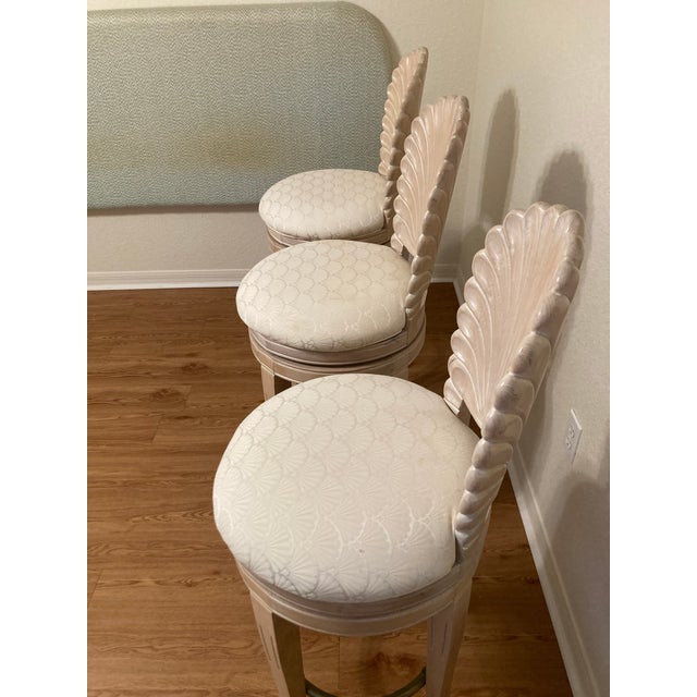 1970s Venetian Grotto Style Scalloped Shell Back Swivel Barstools - Set ...