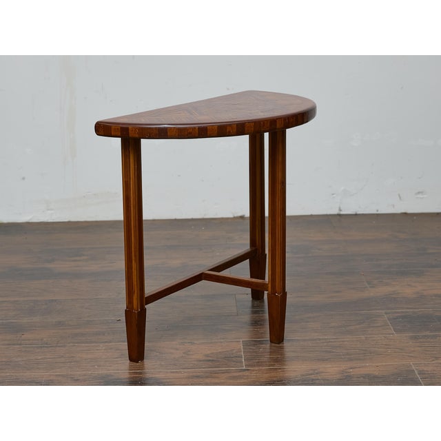 Tramp Art Demi-Lune Console Table with Geometric Marquetry, circa 1900 For Sale In Atlanta - Image 6 of 12