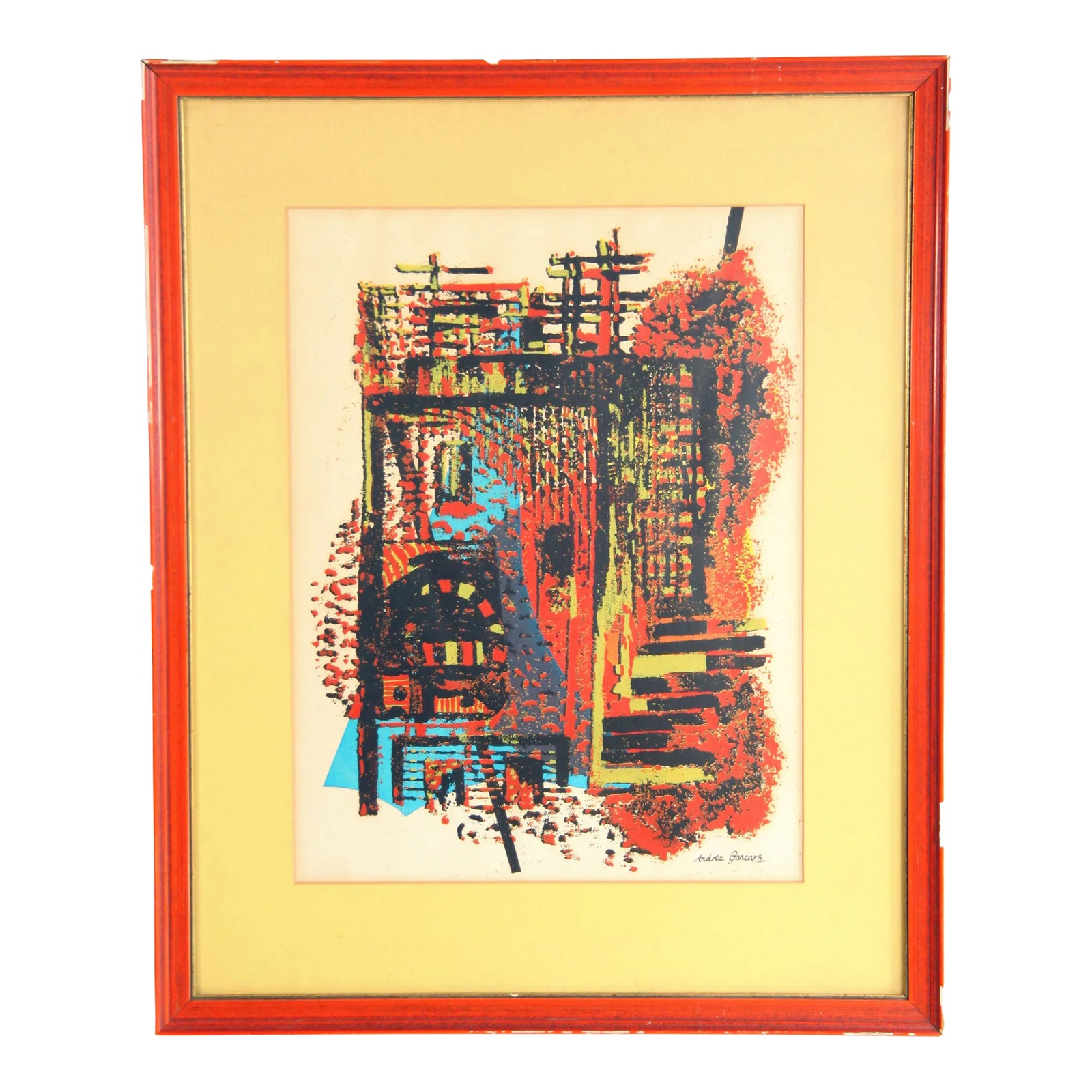 Vintage Abstract Expressionist Lithograph Print by Andrea Gancarz