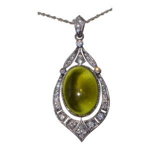 Certified Natural 28.17Cts Diamond Green Tourmaline 18K Gold Art Deco Slide Pendant Necklace