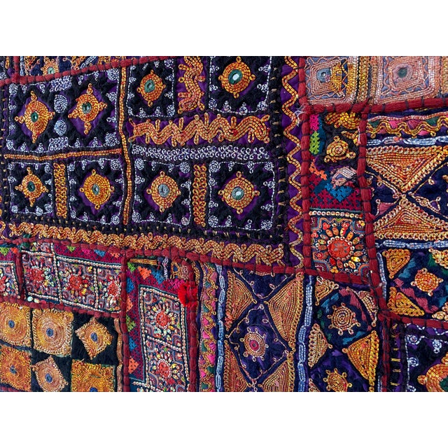 Vintage Bohemian Zari Hand Work Embroidered Patchwork Wall Hanging Tapestry For Sale - Image 4 of 7