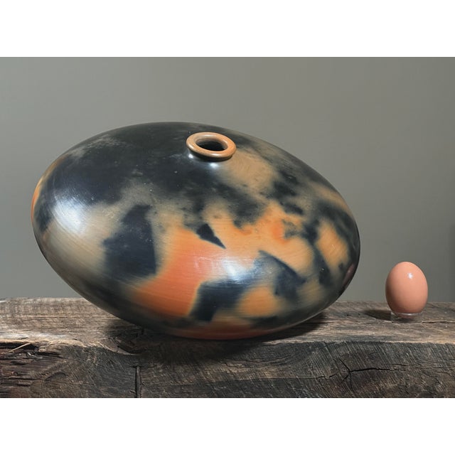Monumental Vintage Organic Modern Burnished Orange/Black Seed Pot For Sale - Image 4 of 11