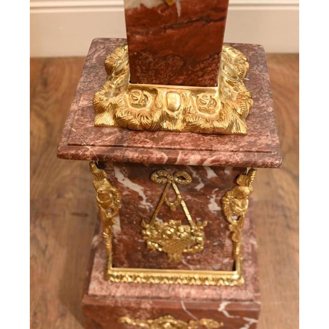 Metal Louis XVI Revival French Pedestal Stands Marble, Set of 2 For Sale - Image 7 of 11