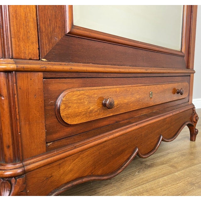 Antique French Style Carved Mahogany Mirrored Wardrobe For Sale - Image 11 of 17