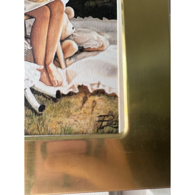 Vintage 1994 Original Canvas Printed Art of a painting done by Melinda Buyers in Vintage 1999 Brass Frame. The frame is...