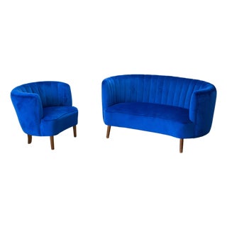 1960s Danish Curved Loveseat & Matching Chair For Sale