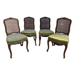 Mid Twentieth Century Set of Four Country French Cane-Back Dining Side Chairs by Richard Wheelright For Sale