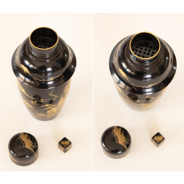 Japanese 1940s Japanese Shikki Lacquered Wood Set Cocktail Shaker Set - 14 Pieces For Sale - Image 3 of 14