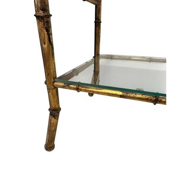 Metal Mid 20th Century Hollywood Regency Gilt Faux Bamboo Étagère – Five-Tier Glass Shelf Display For Sale - Image 7 of 10