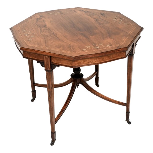 Antique Edwardian Inlaid Octagonal Centre Table, 1890 For Sale