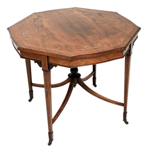Antique Edwardian Inlaid Octagonal Centre Table, 1890