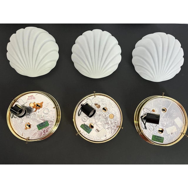1970s Frosted Glass Scallop Shell Wall Lights - Set of Three For Sale - Image 14 of 18