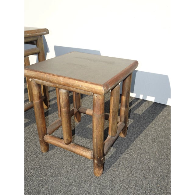 Set of Three Vintage French Country Bamboo Nesting Tables -Tiki Palm Beach Style For Sale - Image 12 of 13