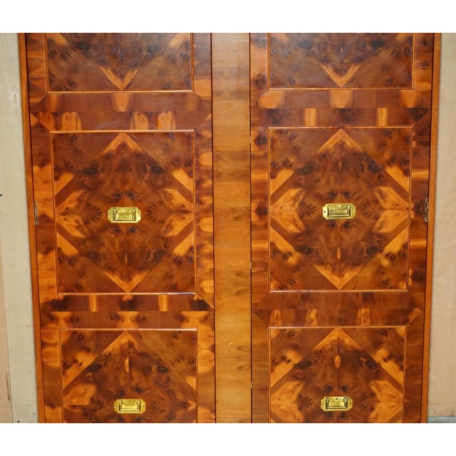 Vintage Military Campaign Burr Walnut Wardrobe with Internal Shelves For Sale - Image 4 of 18