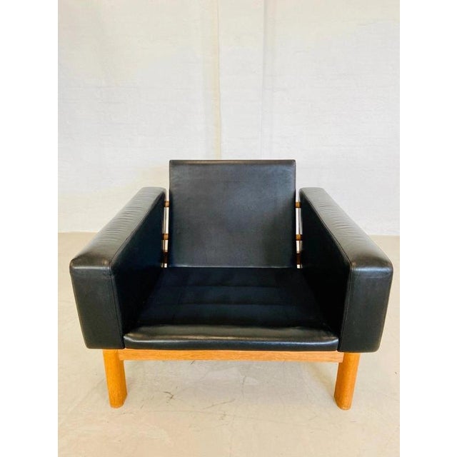 Vintage Danish Black Leather & Oak Lounge Chair by Poul M Volther for Erik Jørgensen, 1960s For Sale - Image 6 of 18