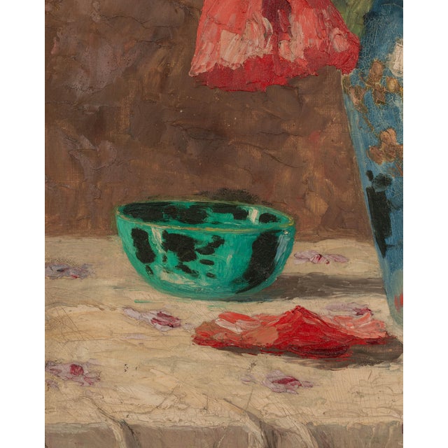 Mid-Century Floral Still Life With Poppies Painting For Sale - Image 4 of 11