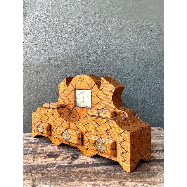 Vintage Handcrafted Matchstick Mantle Clock For Sale - Image 9 of 18