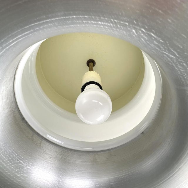 Italian Modern Round Base Pendant in Aluminum with White Glass Band, 1970s For Sale - Image 17 of 18