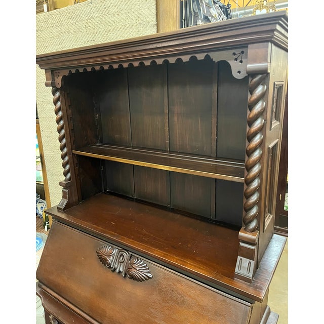 Antique Early 1900s Walnut Secretary Bookcase For Sale - Image 10 of 12