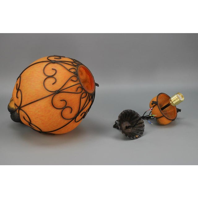 Venetian Style Pâte de Verre Glass Metal Caged Lantern Pendant Light For Sale - Image 17 of 18